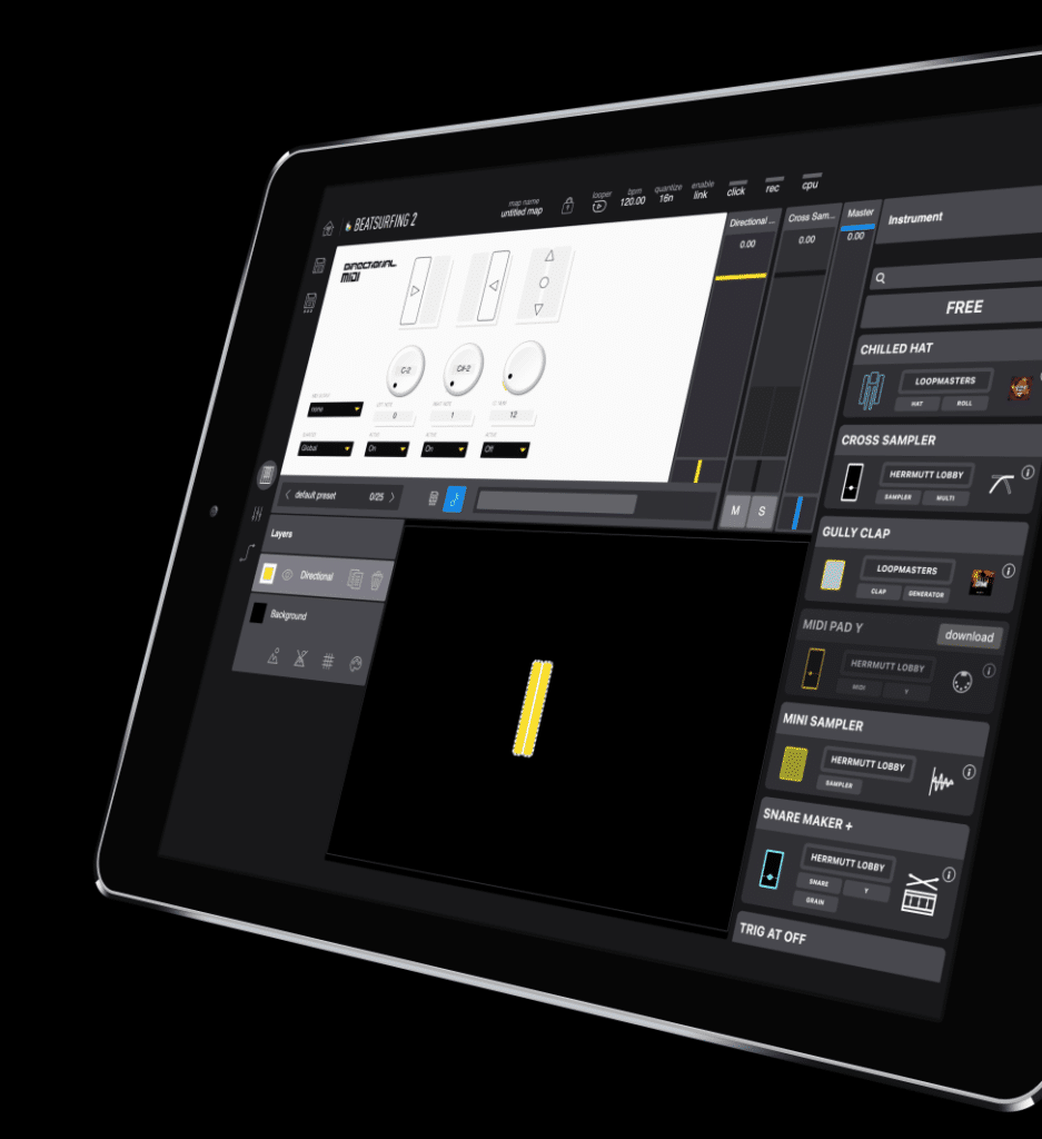 Directional Midi instrument in BEATSURFING iPad app