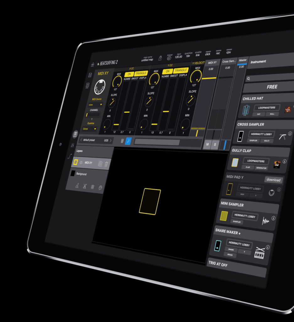 Midi Pad XY instrument in BEATSURFING iPad app