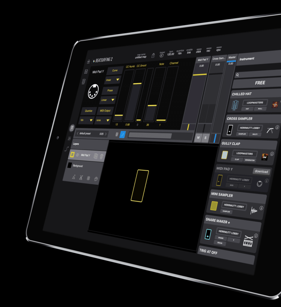 Midi Pad Y instrument in BEATSURFING iPad app