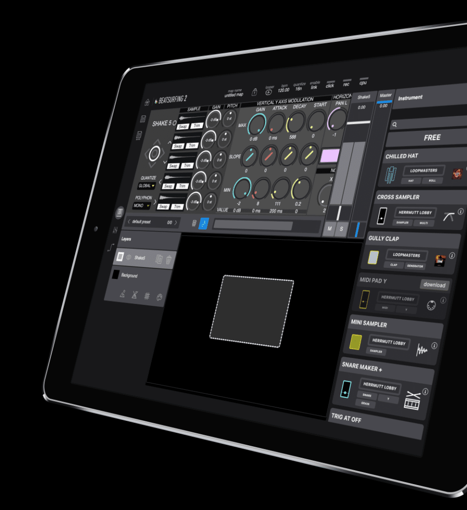 Shake5 instrument in BEATSURFING iPad app