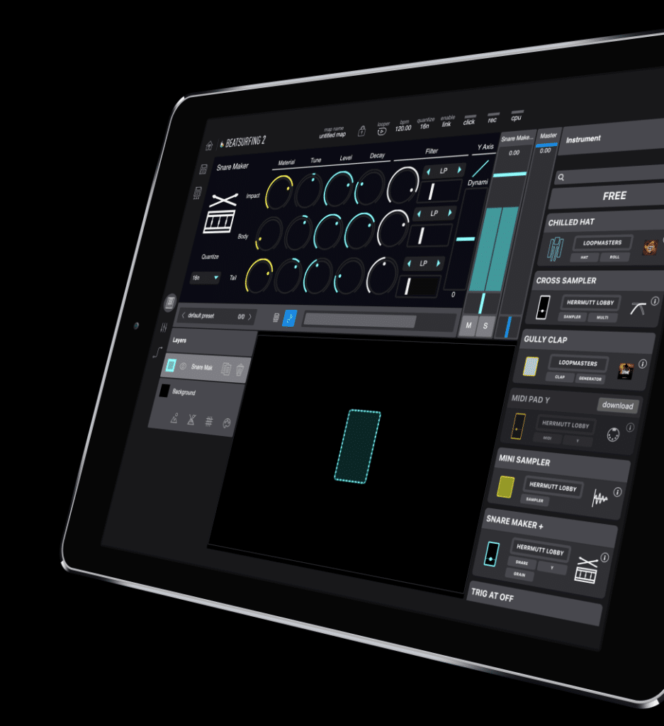 Snare Maker instrument in BEATSURFING iPad app
