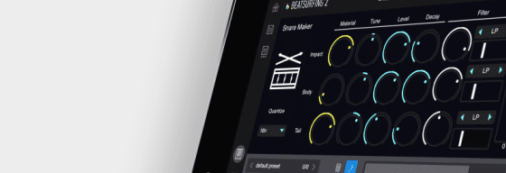 Snare Maker instrument's icon in the BEATSURFING2 iPad App website catalog.