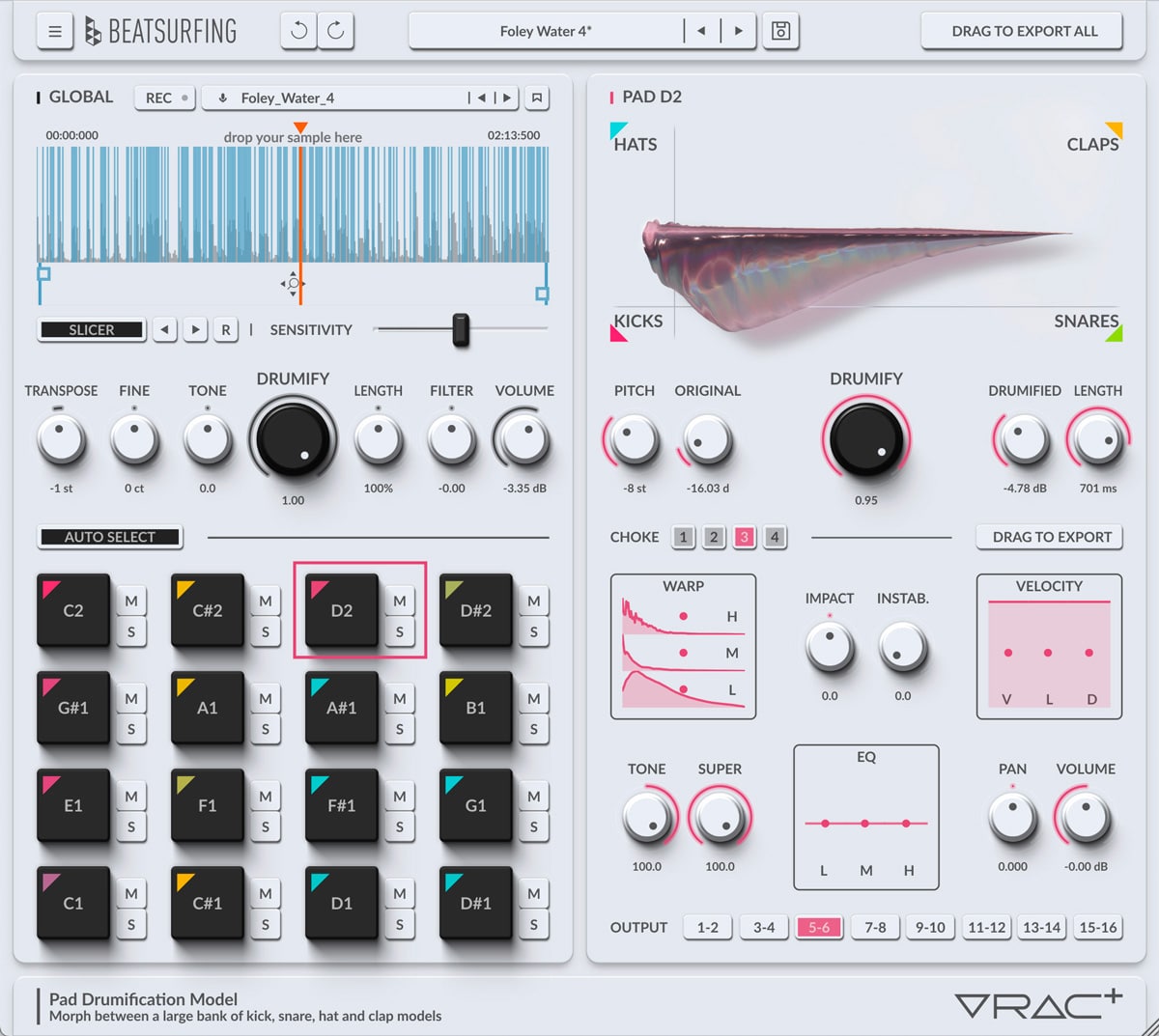 UI of Audio Plugin VRAC+ Light Mode by BEATSURFING