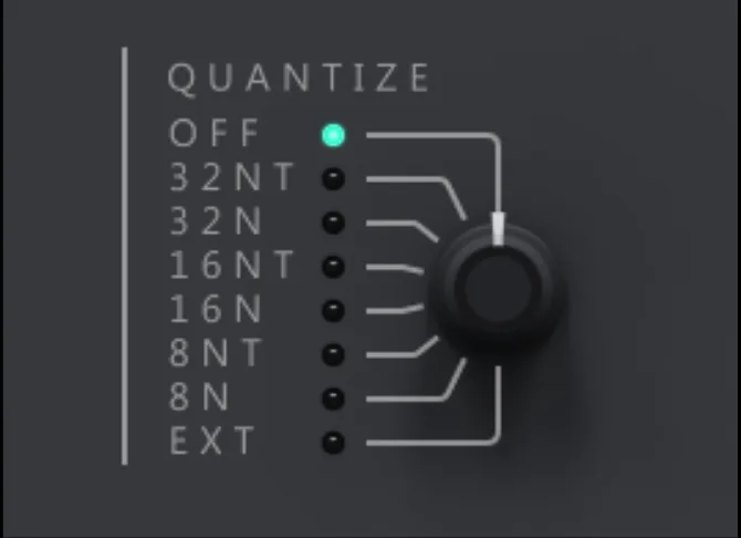 Quantize selector: Off, 32NT, 32N, 16NT, 16N, 8NT, 8N, EXT