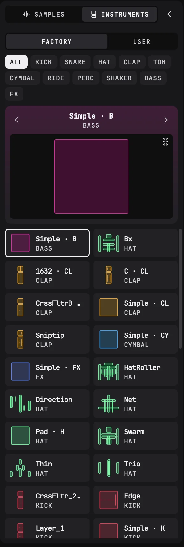 Instruments browser