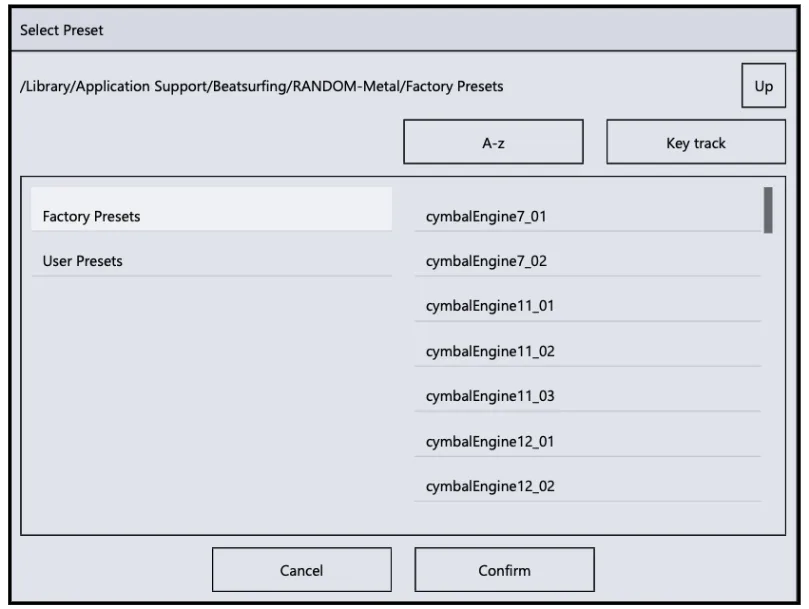 Select Preset window with Factory Presets and User Presets