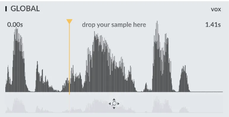 Timeline zone reading “drop your sample here” with a loaded waveform