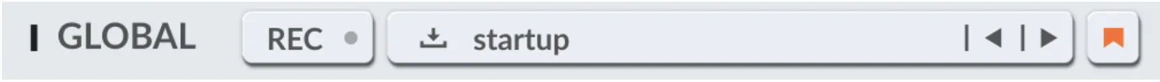 Sample bar: REC button, current sample name, previous/next arrows and bookmark icon
